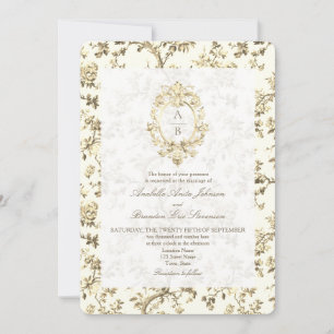 Invitation Or Toile de Jouy Française Monogramme Code QR Mari