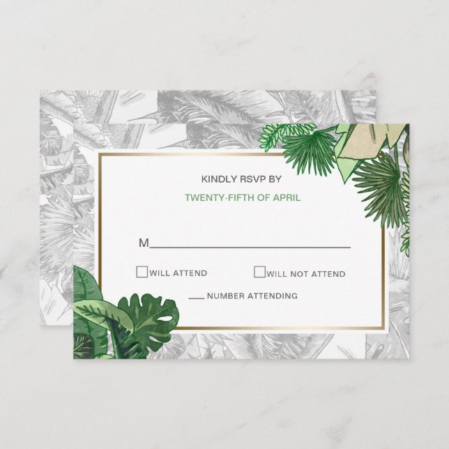 Invitation or tropical feuille verdure botanique rsvp (Devant / Derrière)