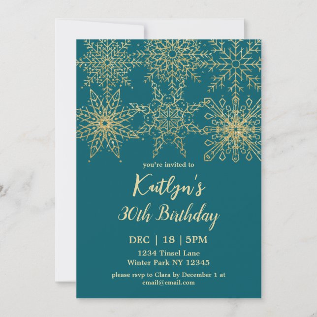 Invitation Or Turquoise glamour hiver 30e anniversaire (Devant)