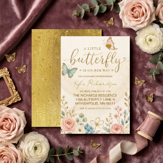 Invitation Or, un petit papillon en route baby shower
