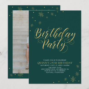 Invitation Or & Vert Fête d'anniversaire Moderne et Chic po