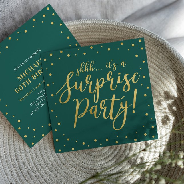 Invitation Or & Vert | Fête surprise pour 60e anniversaire (Créateur téléchargé)