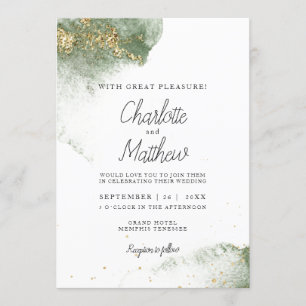 Invitation Or vert moderne Watercolour Kleckse