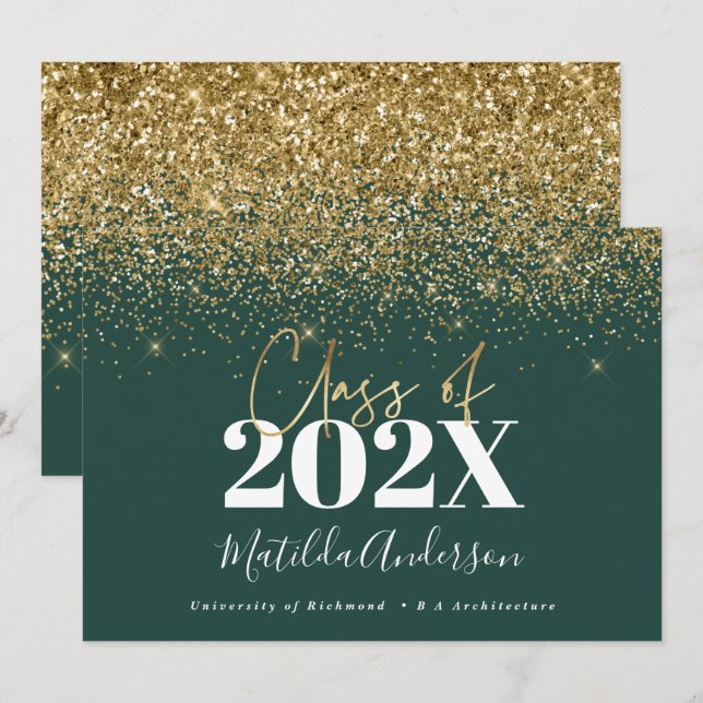 Invitation or vert script moderne élégant graduation  (Devant / Derrière)