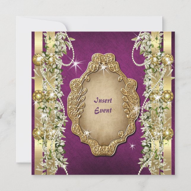 Invitation Or violet mariage anniversaire fiançailles (Devant)
