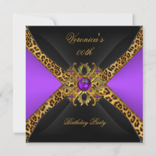 Invitation Or Violet Or Noir Léopard Bijou Fête d'anniversair