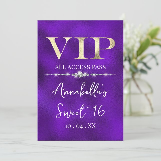 Invitation Or VIP doré Glamour sur Fond Violet (Debout devant)