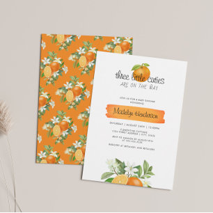 Invitation Orange 3 Petites Cuties Triplets Baby shower
