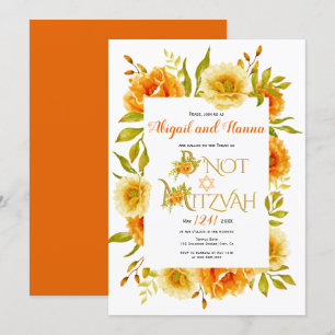 Invitation Orange aquarelle fleurs florales B'Not Mitzvah