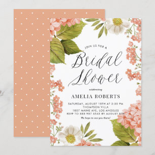 Invitation Orange Aquarelle Hydrangea Fête des mariées Floral