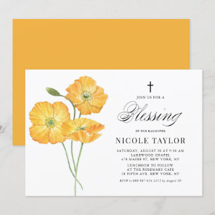 Invitation Orange Aquarelle Poppies Floral Baby Blessing