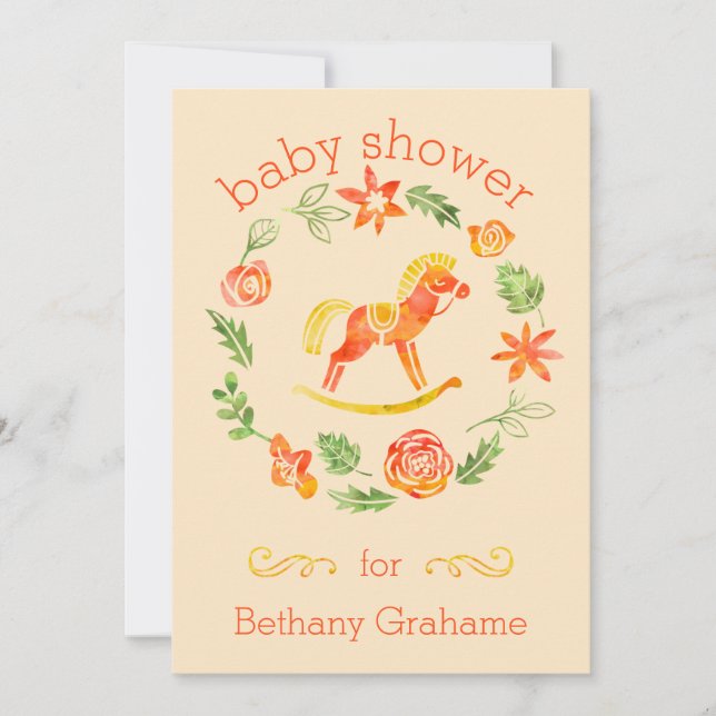 Invitation Orange Aquarelle Rocse Baby shower (Devant)
