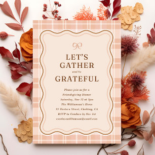 Invitation Orange Automne Plaid Motif Friendsgiving Dîner