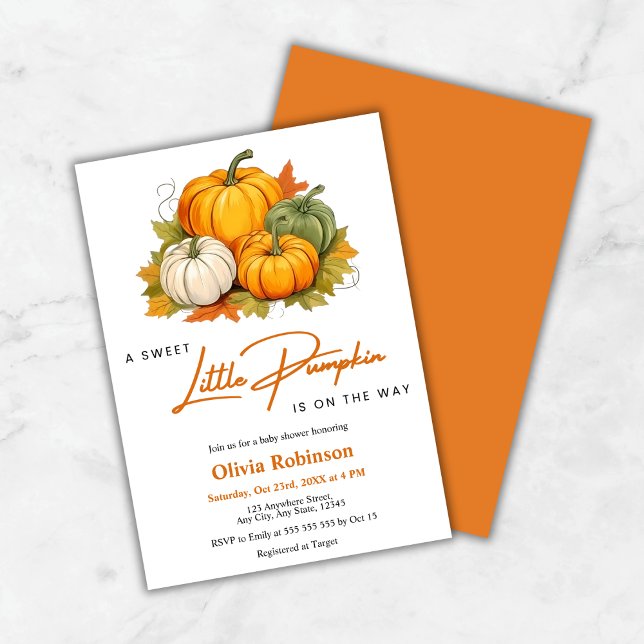 Invitation Orange Automne Un Petit Baby shower Citrouille (Orange Fall Autumn A Little Pumpkin is on the Way Baby Shower Invitation   )