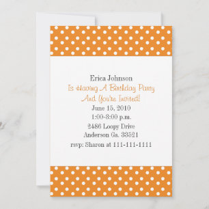 Invitation Orange avec White Polka Dot Impression Party Invit