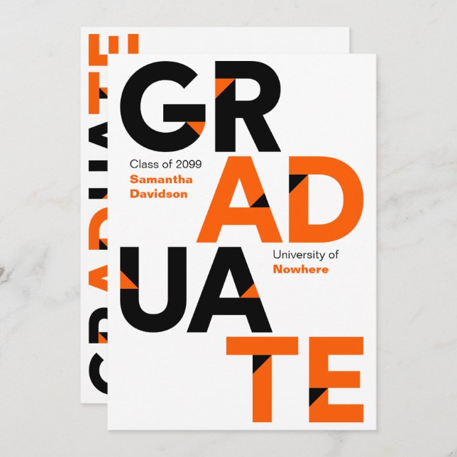 Invitation Orange Big Bold Angle-Cut Lettres Graduation (Devant / Derrière)