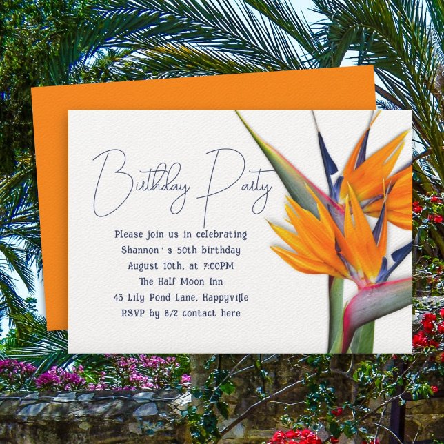 Invitation Orange Birthday Bird of Paradise Flowers Adulte (Créateur téléchargé)