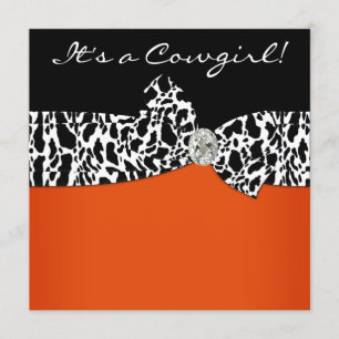 Invitation Orange Black Cow Imprimer Baby shower Cowgirl