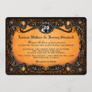Invitation Orange Black Elegant Dentelle Halloween Mariage In