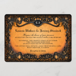 Invitation Orange Black Elegant Dentelle Halloween Mariage In