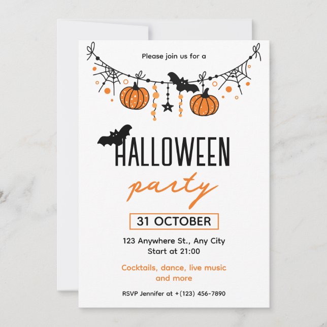 Invitation Orange Black Jouer Simple Halloween Party (Devant)