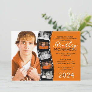 Invitation Orange & Black Modern Filmstrip 6 Diplôme Photo