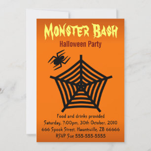 Invitation Orange Black Spider Web Halloween Party 5" x 7"