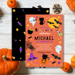 Invitation Orange Black Spooktacular Halloween Anniversaire