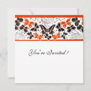 INVITATION ORANGE BLACK WHITE FANCY BUTTERFLIS