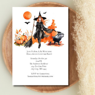 Invitation Orange Black Witch Halloween Costume Party