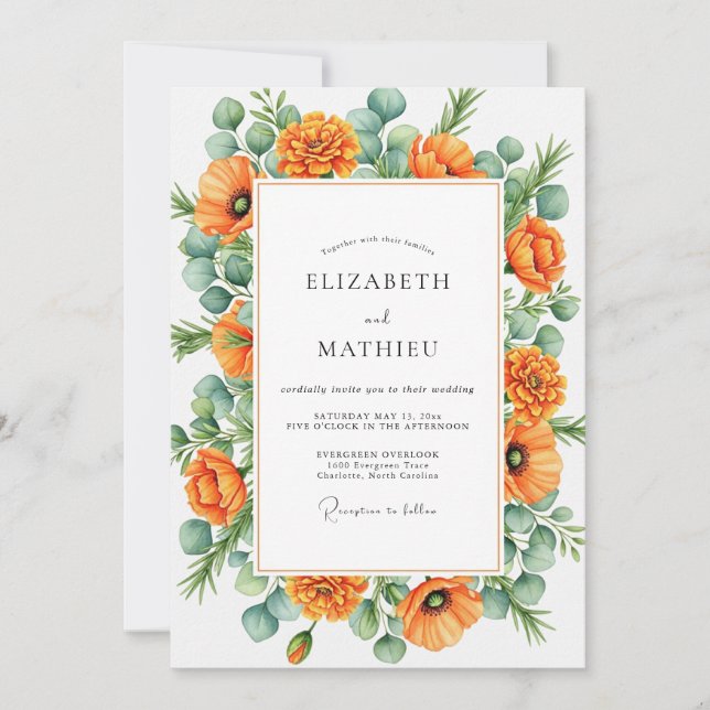 Invitation Orange Blissful Botanical Wedding (Devant)