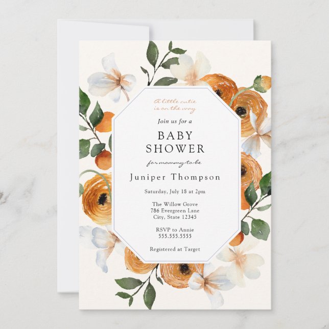 Invitation Orange Blossoms and Clementines Baby shower Invita (Devant)