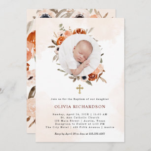 Invitation Orange Boho Aquarelle photo Baptême