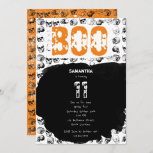Invitation Orange Boo Halloween Crâne Éffrayant Anniversaire