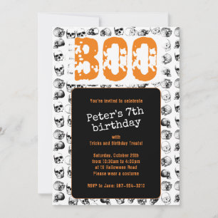 Invitation Orange Boo Halloween Crâne Éffrayant Anniversaire