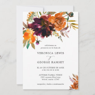 Invitation Orange Bourgogne Chute Florale Mariage espagnol
