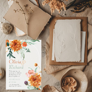 Invitation Orange Bright Boho Automne Mariage Floral