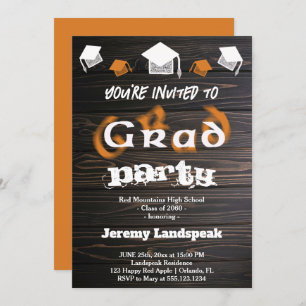 Invitation Orange Brown Blurry Texte Graduation House Party