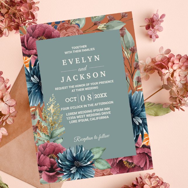 Invitation orange brûlé et sauge Mariage rustique moderne (Créateur téléchargé)