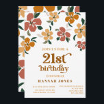 Invitation Orange & brun rétro les années 70 Floral 21e anniv<br><div class="desc">Cette conception mesure 5 x 7 pouces/ 12, 7 x 17, 8 cm et est parfaite pour les invitations.</div>