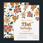 Invitation Orange & brun rétro les années 70 Floral 21e anniv<br><div class="desc">Cette conception mesure 5 x 7 pouces/ 12, 7 x 17, 8 cm et est parfaite pour les invitations.</div>