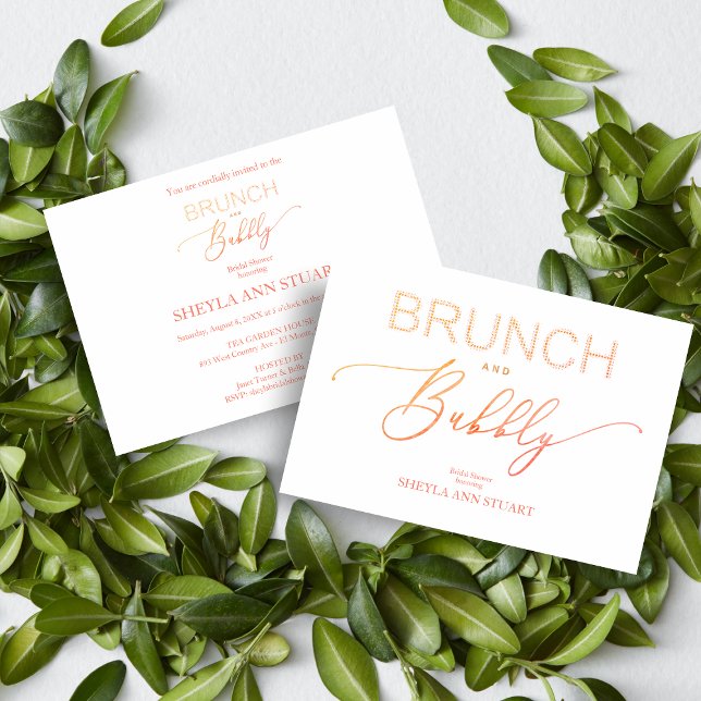 Invitation Orange Brunch Bubbly Bridal Shower Typography (Créateur téléchargé)