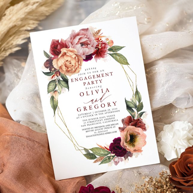 Invitation Orange Burgundy Red Fall Engagement Party (Fall Engagement Party Invitations)