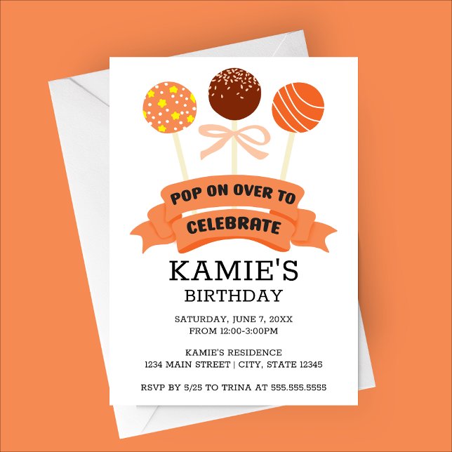 Invitation Orange Cake Pops fête d'anniversaire (Orange Cake Pops Birthday Party Invitation)