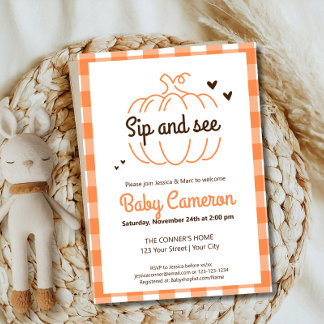 Invitation Orange Carreaux D'automne Citrouille Sip And See R