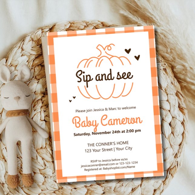 Invitation Orange Carreaux Jaune d'Automne Citrouille Boire e (Créateur téléchargé)