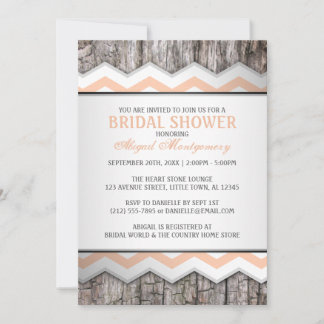 Invitation Orange Chevron & Bois Fête des mariées rustique