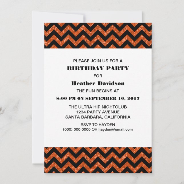 Invitation Orange Chevron Parties scintillant Anniversaire In (Devant)