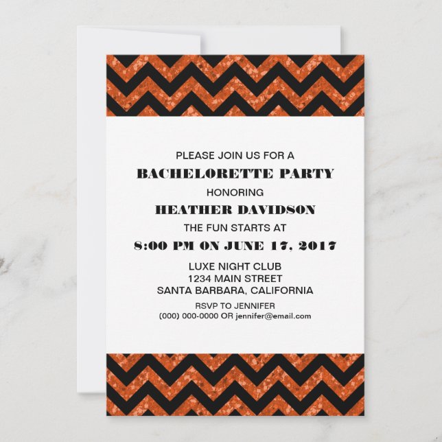 Invitation Orange Chevron Parties scintillant Bachelorette (Devant)