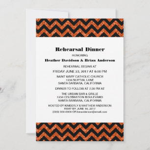 Invitation Orange Chevron Parties scintillant Dîner de répéti